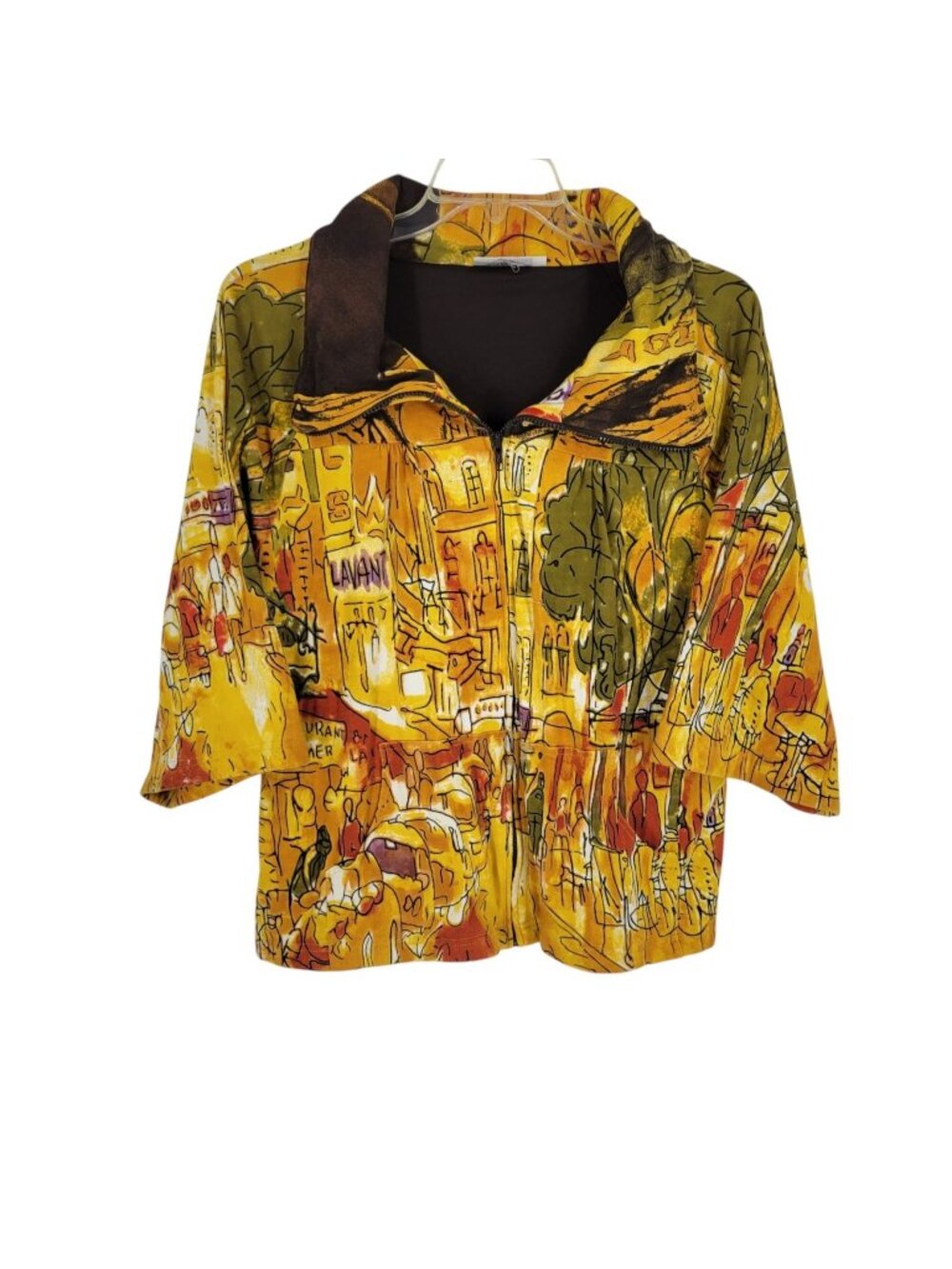 Michael Liu Size L Art to Wear Jacket Cityscape Print Artsy Boho Lagenlook